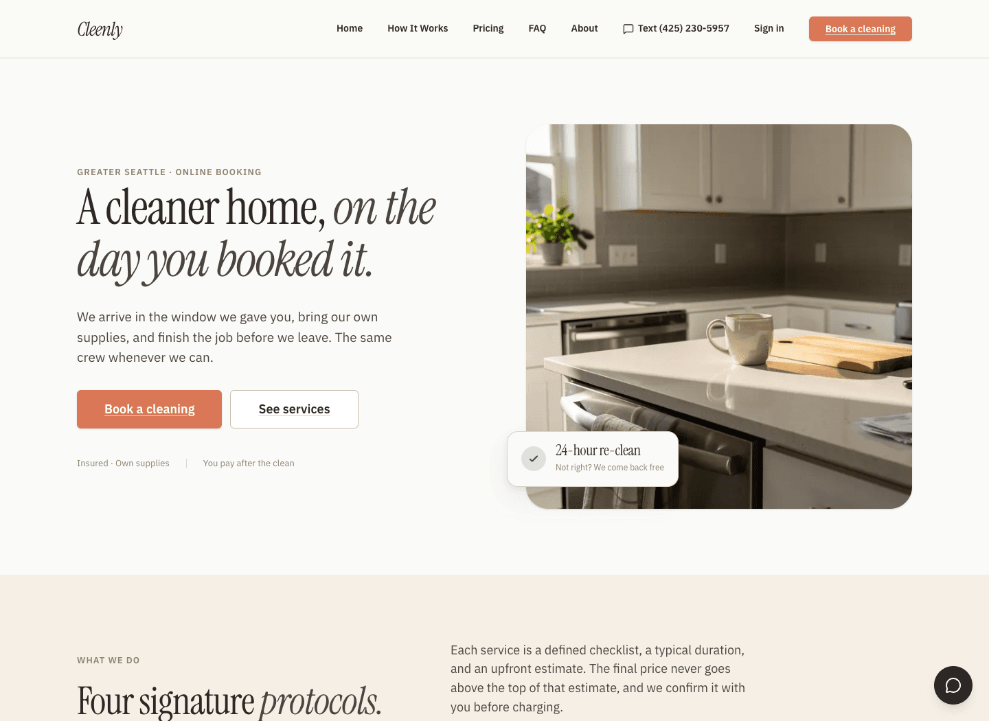 Cleenly customer website and booking request entry point
